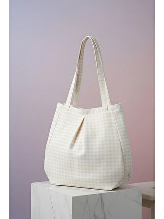 Bej Çok Amaçlı Premium Oversize Kazayağı Orta Boy Kanvas Kadın El ve Omuz Çantası