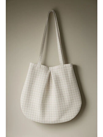 Bej Çok Amaçlı Premium Oversize Kazayağı Orta Boy Kanvas Kadın El ve Omuz Çantası