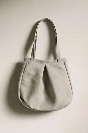 Gri Çok Amaçlı Premium Oversize Düz Orta Boy Kanvas Kadın El ve Omuz Çantası