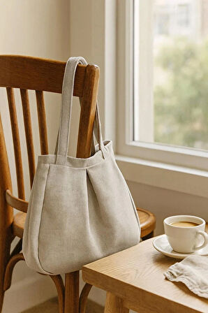 Gri Çok Amaçlı Premium Oversize Düz Orta Boy Kanvas Kadın El ve Omuz Çantası