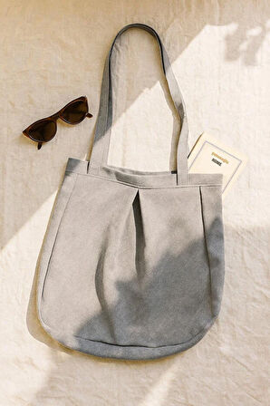 Koyu Gri Çok Amaçlı Premium Oversize Düz Orta Boy Kanvas Kadın El ve Omuz Çantası