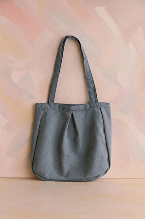 Koyu Gri Çok Amaçlı Premium Oversize Düz Orta Boy Kanvas Kadın El ve Omuz Çantası