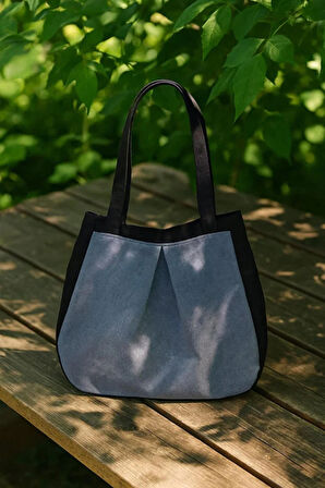 Siyah Gri Çok Amaçlı Premium Oversize Düz Orta Boy Kanvas Kadın El ve Omuz Çantası