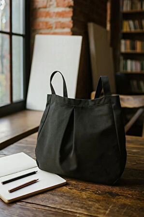 Siyah Çok Amaçlı Premium Oversize Düz Orta Boy Kanvas Kadın El ve Omuz Çantası