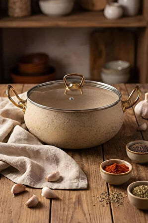 7 Parça Leon Granit Tencere ve Tava Seti – 20 cm 2.5L, 24 cm 4.5L, 26 cm Basık 3L, 26 cm Tava