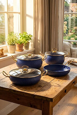  7 Parça Atlas Granit Tencere ve Tava Seti – 20 cm 2.5L, 24 cm 4.5L, 26 cm Basık 3L, 26 cm Tava