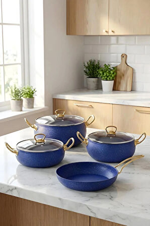  7 Parça Atlas Granit Tencere ve Tava Seti – 20 cm 2.5L, 24 cm 4.5L, 26 cm Basık 3L, 26 cm Tava