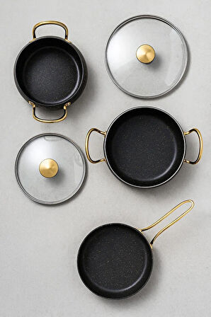 7 Parça Granada Granit Tencere ve Tava Seti – 20 cm 2.5L, 24 cm 4.5L, 26 cm Basık 3L, 26 cm Tava