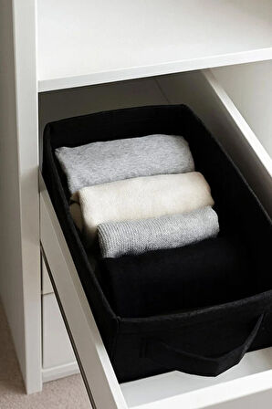 Siyah Dolap İçi, Çamaşır, Oyuncak Düzenleyici, Saklama Kutusu, Keçe Sepet Organizer 38x25x13 cm