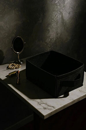 Siyah Dolap İçi, Çamaşır, Oyuncak Düzenleyici, Saklama Kutusu, Keçe Sepet Organizer 38x25x13 cm