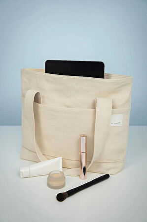 Kadın Krem El, Omuz Ve Plaj Çantası. Kanvas Çok Amaçlı Kullanım Çanta