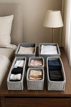 Keçe Çekmece ve Dolap Düzenleyici Organizer Seti 6 Parça – Gri Çok Amaçlı Düzenleyici Kutular