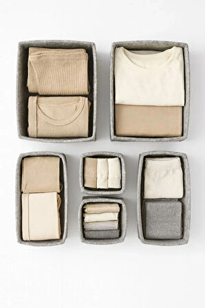 Keçe Çekmece ve Dolap Düzenleyici Organizer Seti 6 Parça – Gri Çok Amaçlı Düzenleyici Kutular