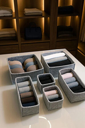 Keçe Çekmece ve Dolap Düzenleyici Organizer Seti 6 Parça – Gri Çok Amaçlı Düzenleyici Kutular