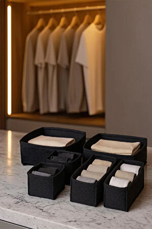 Keçe Çekmece ve Dolap Düzenleyici Organizer Seti 6 Parça – Siyah, Çok Amaçlı Düzenleyici Kutular