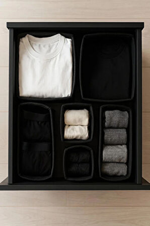 Keçe Çekmece ve Dolap Düzenleyici Organizer Seti 6 Parça – Siyah, Çok Amaçlı Düzenleyici Kutular