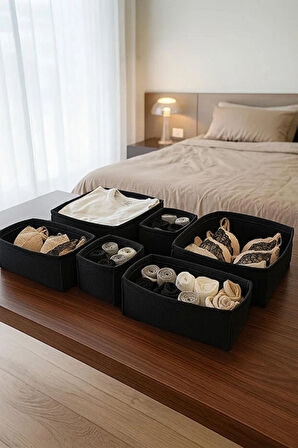 Keçe Çekmece ve Dolap Düzenleyici Organizer Seti 6 Parça – Siyah, Çok Amaçlı Düzenleyici Kutular