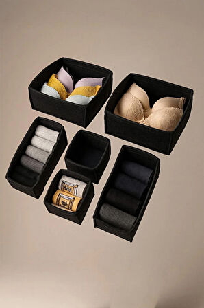 Keçe Çekmece ve Dolap Düzenleyici Organizer Seti 6 Parça – Siyah, Çok Amaçlı Düzenleyici Kutular