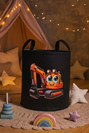 Keçe Oyuncak Sepeti – Çizgi Film Desenli, Katlanabilir Kulplu, Çocuk Odası Düzenleyici 38x39