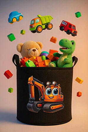 Keçe Oyuncak Sepeti – Çizgi Film Desenli, Katlanabilir Kulplu, Çocuk Odası Düzenleyici 38x39