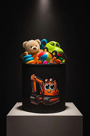 Keçe Oyuncak Sepeti – Çizgi Film Desenli, Katlanabilir Kulplu, Çocuk Odası Düzenleyici 38x39