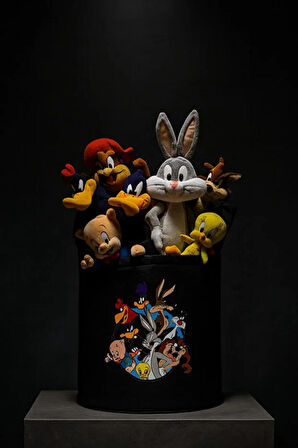 Keçe Oyuncak Sepeti – Çizgi Film Desenli, Katlanabilir Kulplu, Çocuk Odası Düzenleyici 38x39