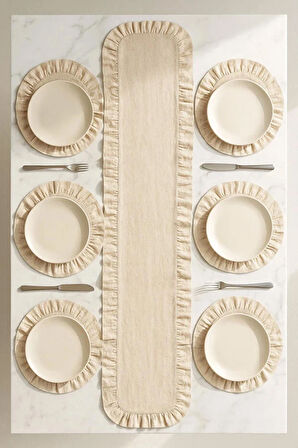 Fırfırlı Runner ve Supla Takımı - Masa Örtüsü Takımı 7 Parça 150x50