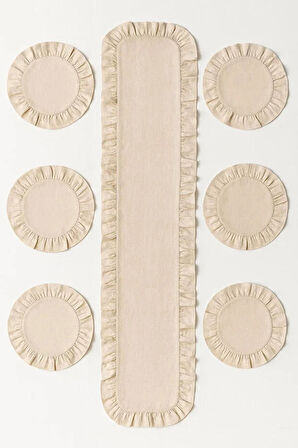 Fırfırlı Runner ve Supla Takımı - Masa Örtüsü Takımı 7 Parça 150x50