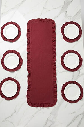 Fırfırlı Runner ve Supla Takımı - Masa Örtüsü Takımı 7 Parça 150x50