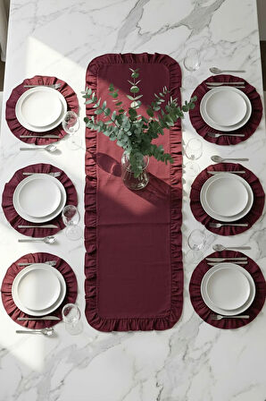 Fırfırlı Runner ve Supla Takımı - Masa Örtüsü Takımı 7 Parça 150x50