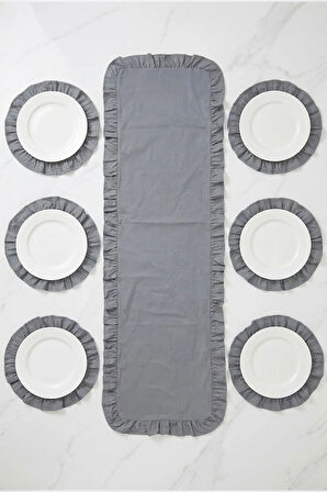 Fırfırlı Runner ve Supla Takımı - Masa Örtüsü Takımı 7 Parça 150x50