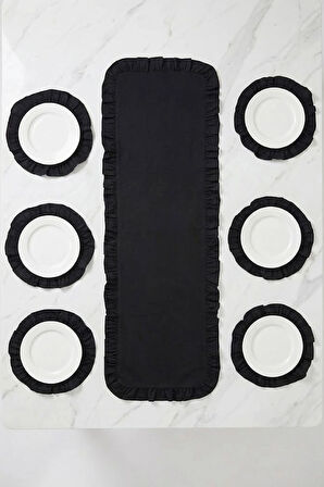 Fırfırlı Runner ve Supla Takımı - Masa Örtüsü Takımı 7 Parça 150x50