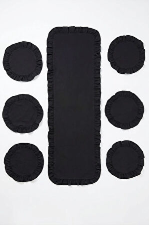 Fırfırlı Runner ve Supla Takımı - Masa Örtüsü Takımı 7 Parça 150x50