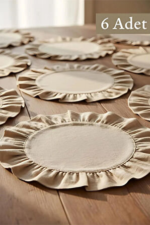 Bej Pamuklu Fırfırlı Supla 6'lı Set Amerikan Servis 33 Cm Çap Supla 6'lı