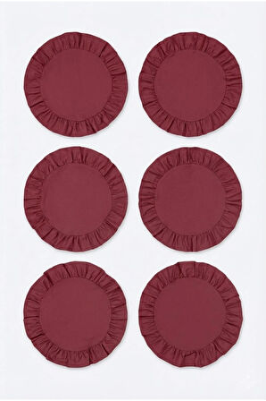 Bordo Pamuklu Fırfırlı Supla 6'lı Set Amerikan Servis 33 Cm Çap Supla 6'lı