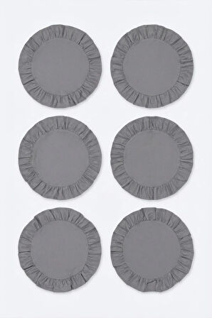 Füme Pamuklu Fırfırlı Supla 6'lı Set Amerikan Servis 33 Cm Çap Supla 6'lı