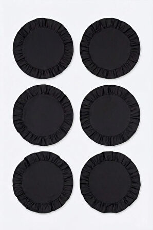 Siyah Pamuklu Fırfırlı Supla 6'lı Set Amerikan Servis 33 Cm Çap Supla 6'lı