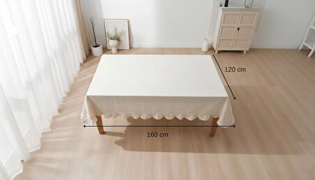 Fırfırlı Krem Pamuklu Masa Örtüsü – Şık ve Zarif Tasarım  120x160cm