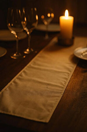 Krem Çizgili Pamuklu Şık Masa Runnerı 50x150 cm – Modern ve Zarif Masa Örtüsü Runner