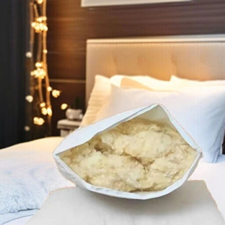 %100 Merinos Boncuk Kuzu Yünü Dolgulu Yastık 50 x 70 cm Ebat 1000 GR Orta Sertlik(KORUYUCU HEDİYELİ)