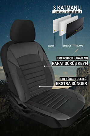 Volvo XC40  Uyumlu 5 KOLTUK TAM SET MOCHA SERİSİ TAM SET TAY TÜYÜ OTO KOLTUK KILIFI FÜME