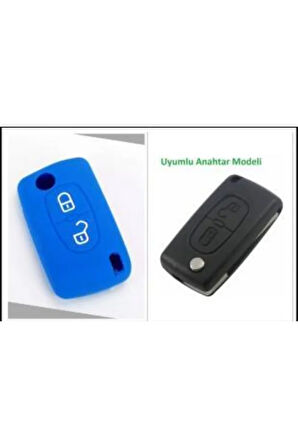 Citroen Berlingo Xsara Picasso C2 C3 C4 C5 C6 C8 Uyumlu 2 Tuş Silikon Anahtar Koruma Kılıf Mavi