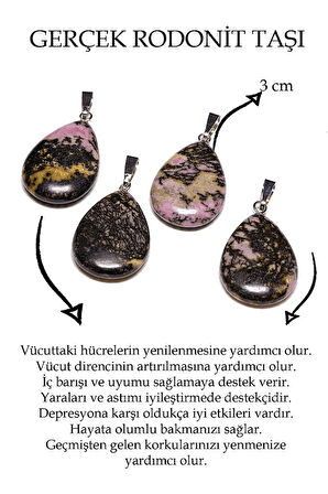 Sertifikalı Damla Model Rodokrozit - Rodonit Taşı Kolye (GÜMÜŞ APARATLI)