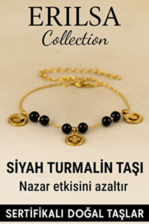 Sertifikalı Siyah Turmalin Taşlı Charm Bileklik – Nazar Enerjisini Azaltır, Koruma Sağlar