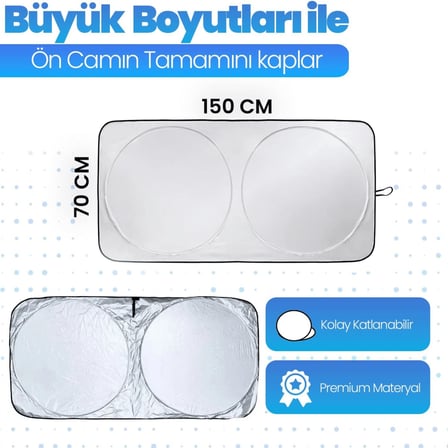 Mercedes C Serisi W202 1993-1994-1995-1996-1997-1998-1999-2000 Katlanabilir Yuvarlak Milfonlu Oto Ön Cam Güneşliği 150x70 cm UV Korumalı  Araç Güneş Perdesi