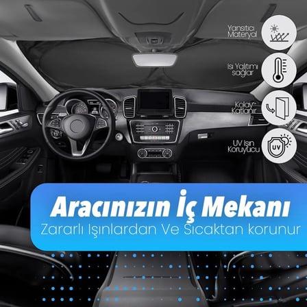 Dacia Sandero Stepway 2020-2021-2022-2023-2024-2025 Katlanabilir Yuvarlak Milfonlu Oto Ön Cam Güneşliği 150x70 cm UV Korumalı  Araç Güneş Perdesi