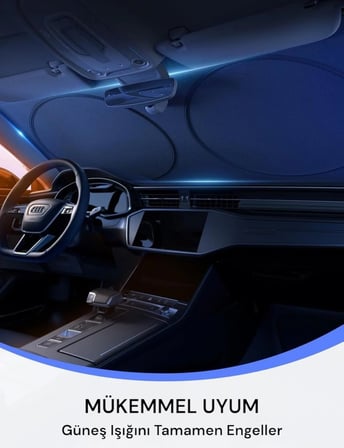 Hyundai Ioniq 6 2022-2023-2024-2025 Katlanabilir Yuvarlak Milfonlu Oto Ön Cam Güneşliği 150x70 cm UV Korumalı  Araç Güneş Perdesi