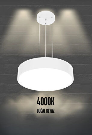 Drum 40cm ( Beyaz Kasa, 4000k Işık Rengi ) Modern Sarkıt Led Avize, Salon, Mutfak, Yatak Odası