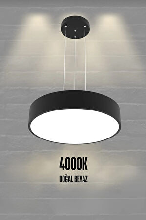 Drum 40cm ( Siyah Kasa, 4000k Işık Rengi ) Modern Sarkıt Led Avize, Salon, Mutfak, Oturma Odası
