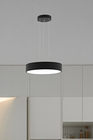 Drum 40cm ( Siyah Kasa, 4000k Işık Rengi ) Modern Sarkıt Led Avize, Salon, Mutfak, Oturma Odası